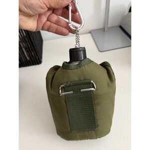 Military Style Aluminum Canteen with Olive Drab Green Canvas Cover and Carabiner